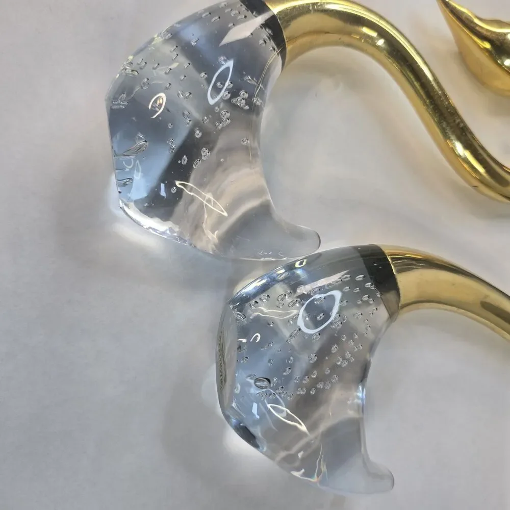 Set of 2 Glass and Brass Swan Figurines Vintage Decoration